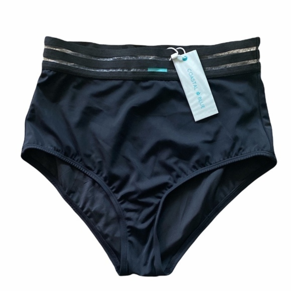 Coastal Blue High Waist Black Swim Bottom Sz. M NWT